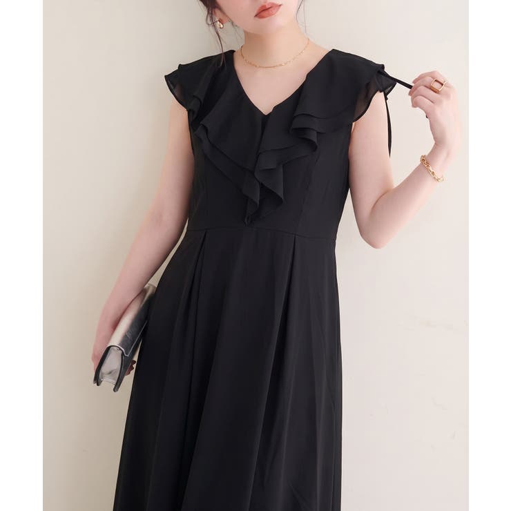 natural couture】フリルカラーノースリワンピース[品番：NCLW0019034