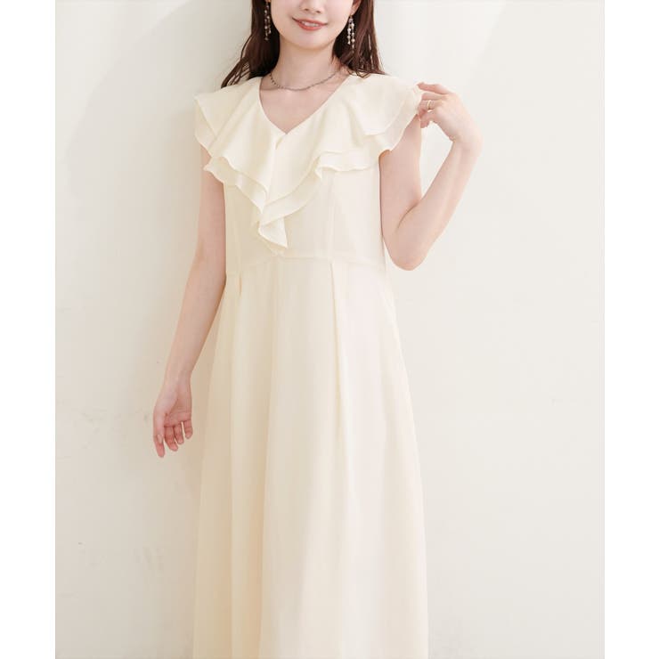 アイボリー | 【natural couture】フリルカラーノースリワンピース | NICE CLAUP / OLIVE des OLIVE　OUTLET