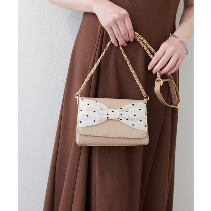 Lベージュ | 【natural couture】2WAYリボンバッグ | NICE CLAUP / OLIVE des OLIVE　OUTLET