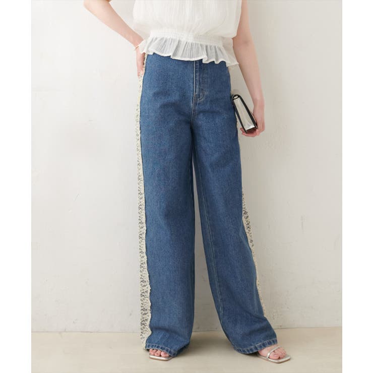 ブルー | 【natural couture】12OZデニム脇レースパンツ | NICE CLAUP / OLIVE des OLIVE　OUTLET