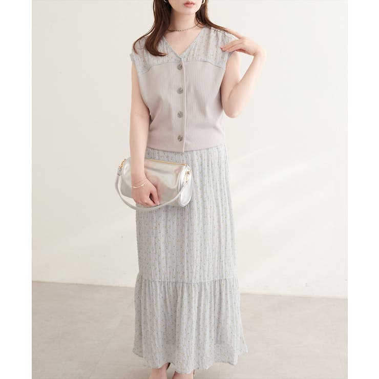 サックス | 【natural couture】リブ使いTOPS×ギャザー切り替えスカートSE… | NICE CLAUP / OLIVE des OLIVE　OUTLET