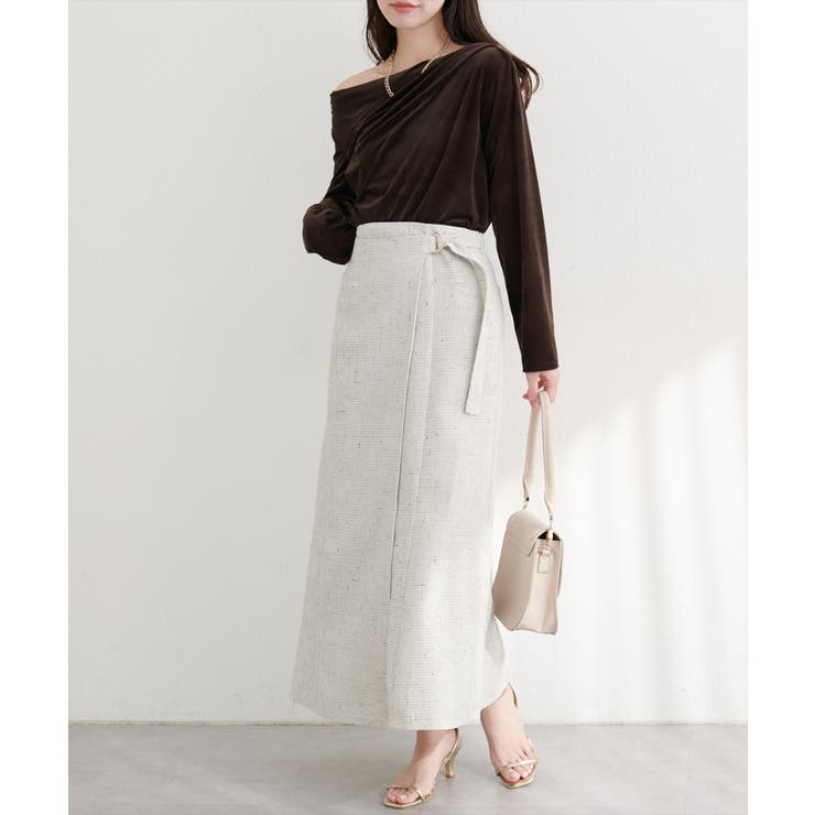 【natural couture】ラップ風ツイードスカート | NICE CLAUP / OLIVE des OLIVE　OUTLET | 詳細画像2 