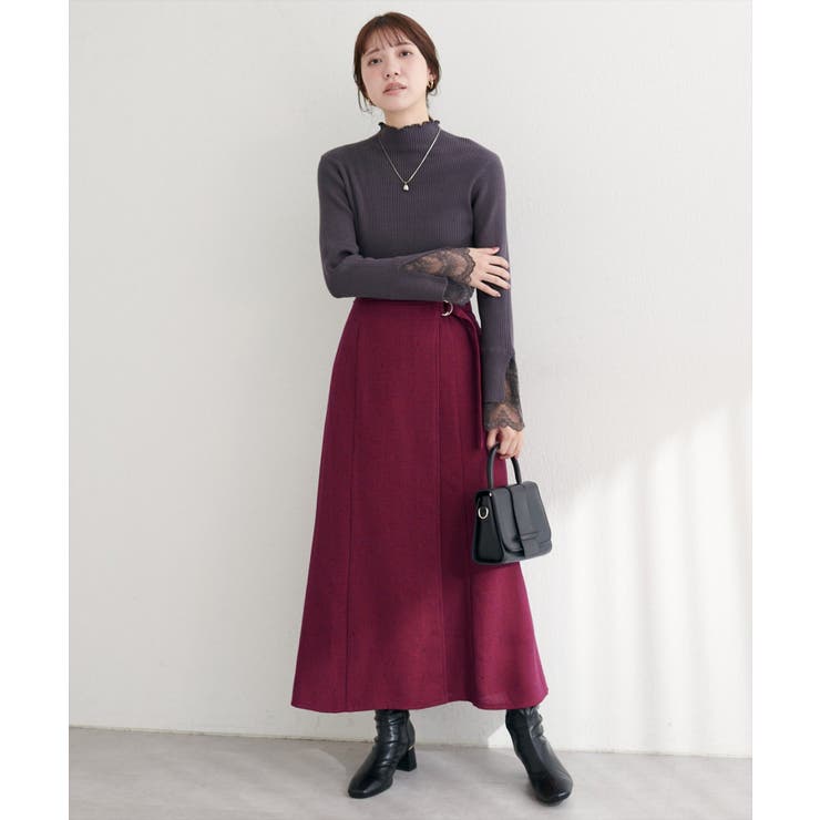 ボルドー | 【natural couture】ラップ風ツイードスカート | NICE CLAUP / OLIVE des OLIVE　OUTLET