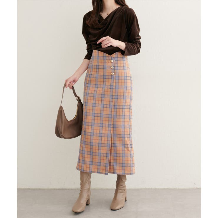 【natural couture】デザイン釦ラップ風チェックスカート | NICE CLAUP / OLIVE des OLIVE　OUTLET | 詳細画像22 