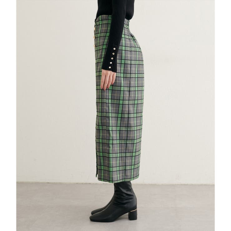 【natural couture】デザイン釦ラップ風チェックスカート | NICE CLAUP / OLIVE des OLIVE　OUTLET | 詳細画像15 