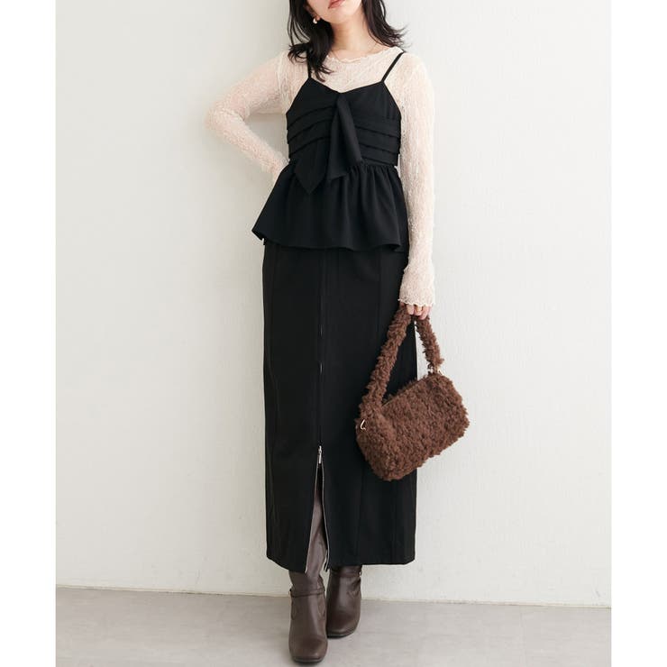 ブラック | 【natural couture】フラップポケットジップスカート | NICE CLAUP / OLIVE des OLIVE　OUTLET