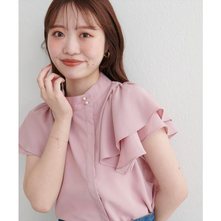 ピンクベージュ | 【natural couture】ラッフルフリルフロントアシメブラウス | NICE CLAUP / OLIVE des OLIVE　OUTLET