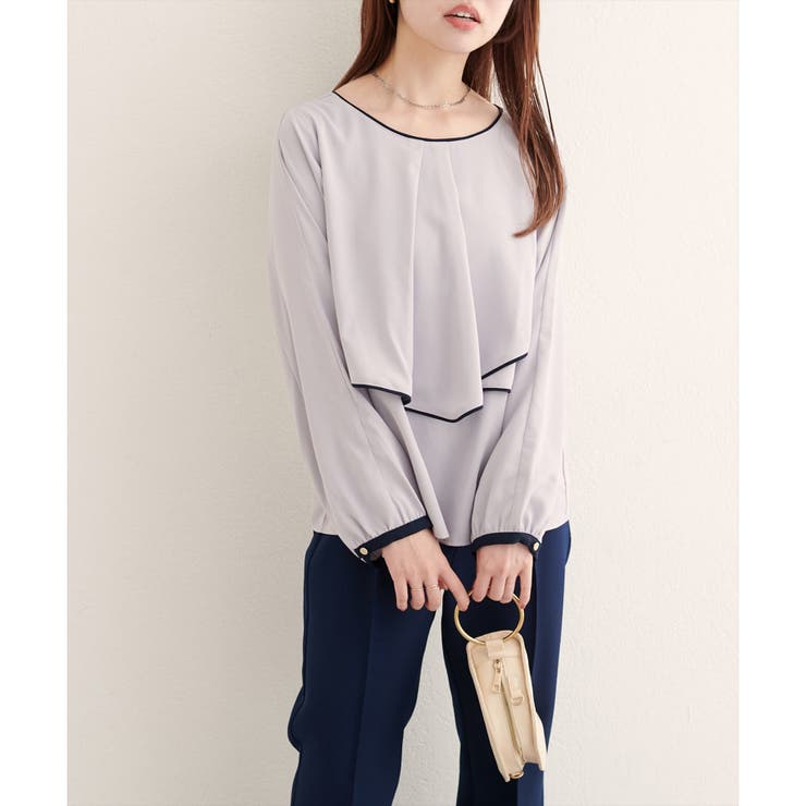 グレージュ | 【natural couture】アシメパイピングボウタイブラウス | NICE CLAUP / OLIVE des OLIVE　OUTLET