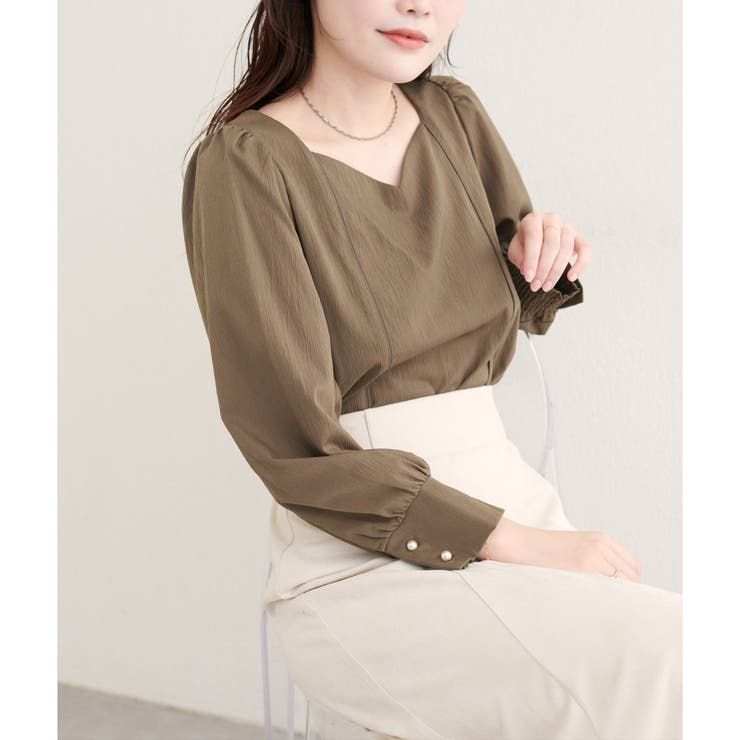 ブラウン | 【natural couture】ハートネックパイピング配色ブラウス | NICE CLAUP / OLIVE des OLIVE　OUTLET