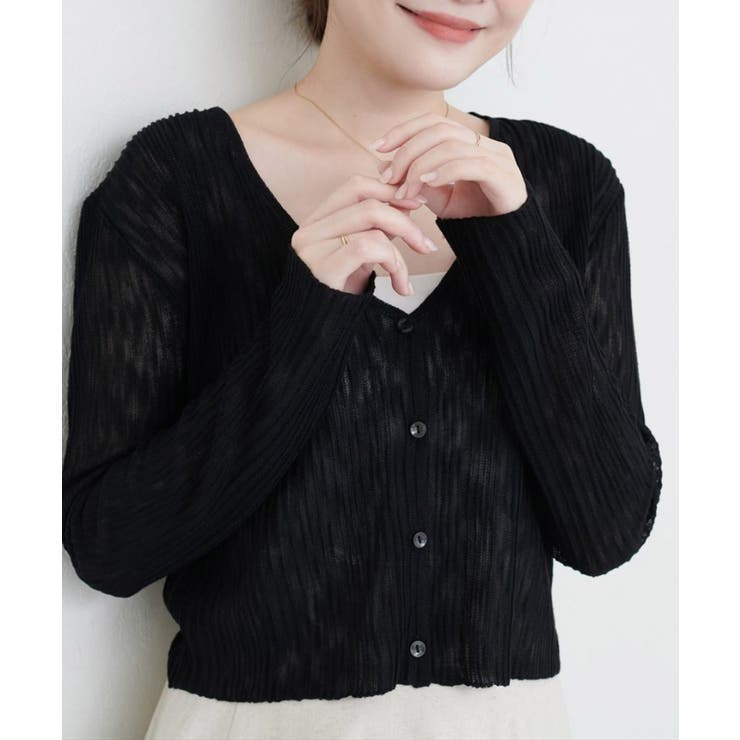 針抜きリブVネックシアーCD | NICE CLAUP / OLIVE des OLIVE　OUTLET | 詳細画像1 