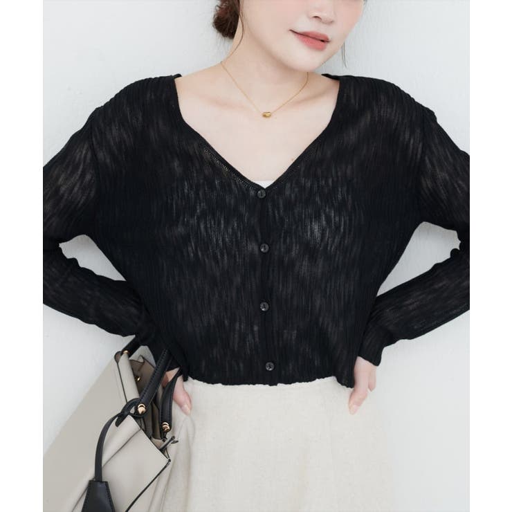 針抜きリブVネックシアーCD | NICE CLAUP / OLIVE des OLIVE　OUTLET | 詳細画像4 