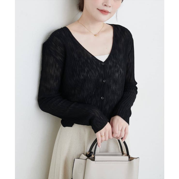 針抜きリブVネックシアーCD | NICE CLAUP / OLIVE des OLIVE　OUTLET | 詳細画像5 