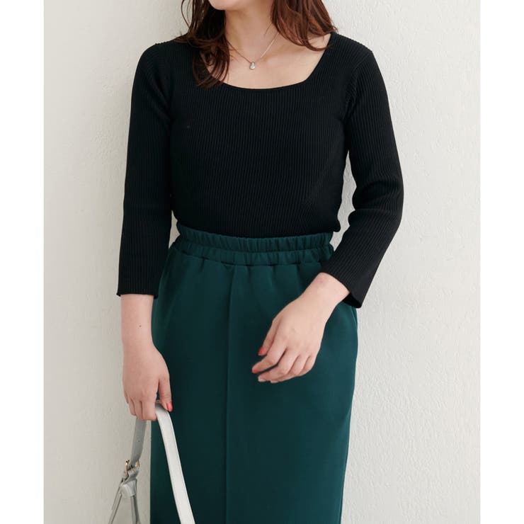 ブラック | 【natural couture】前後２WAY7分袖リブニット | NICE CLAUP / OLIVE des OLIVE　OUTLET