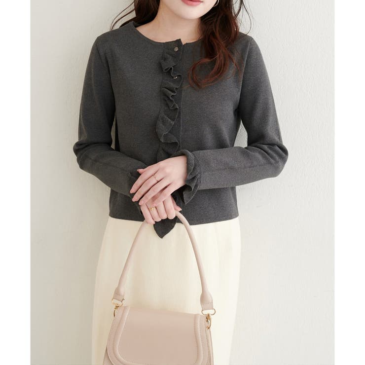 チャコール | 【natural couture】フリルディティールカーディガン | NICE CLAUP / OLIVE des OLIVE　OUTLET