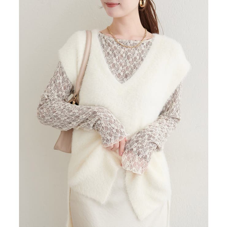 オフ | 【natural couture】フェザーヤーンニットベスト | NICE CLAUP / OLIVE des OLIVE　OUTLET