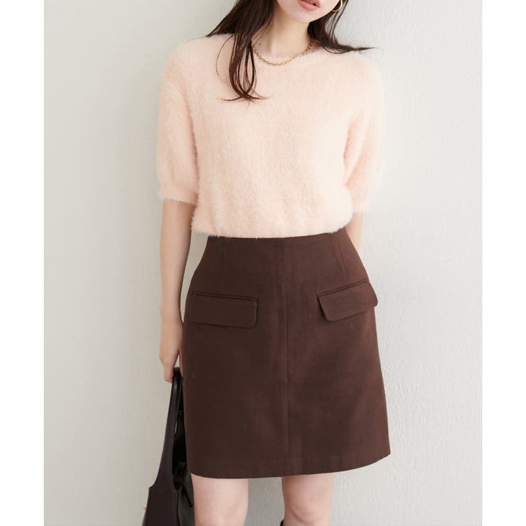 ピンク | 【natural couture】フェザーヤーン半袖ニットプルオーバー | NICE CLAUP / OLIVE des OLIVE　OUTLET