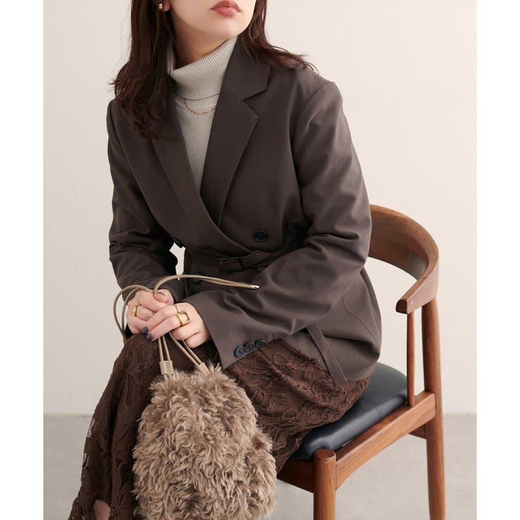 ブラウン | 【natural couture】ベルト付きロングテーラージャケット | NICE CLAUP / OLIVE des OLIVE　OUTLET