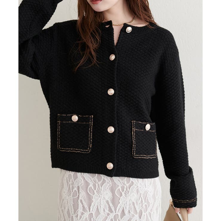 【natural couture】配色ステッチ入りニットジャケット | NICE CLAUP / OLIVE des OLIVE　OUTLET | 詳細画像12 