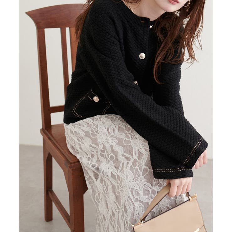 【natural couture】配色ステッチ入りニットジャケット | NICE CLAUP / OLIVE des OLIVE　OUTLET | 詳細画像14 