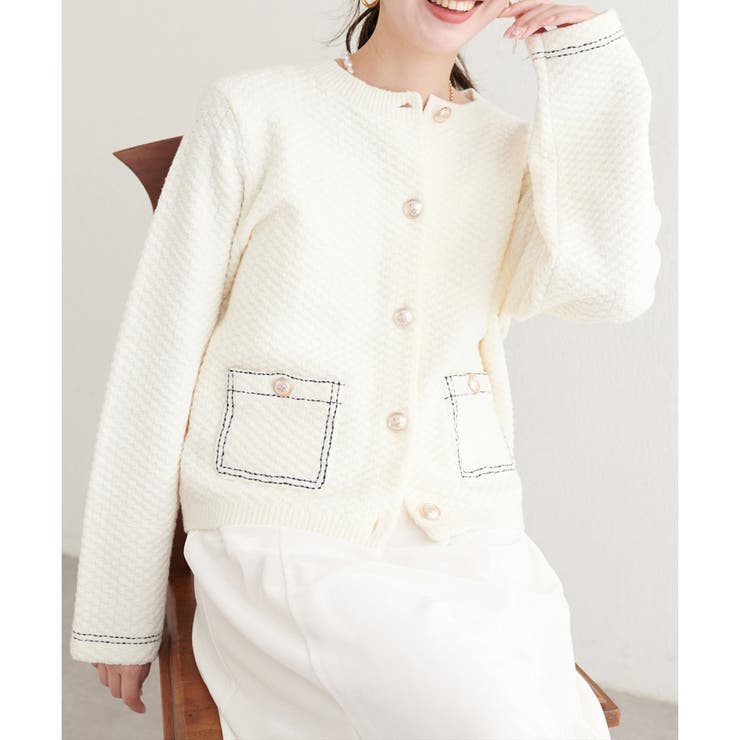 オフ | 【natural couture】配色ステッチ入りニットジャケット | NICE CLAUP / OLIVE des OLIVE　OUTLET