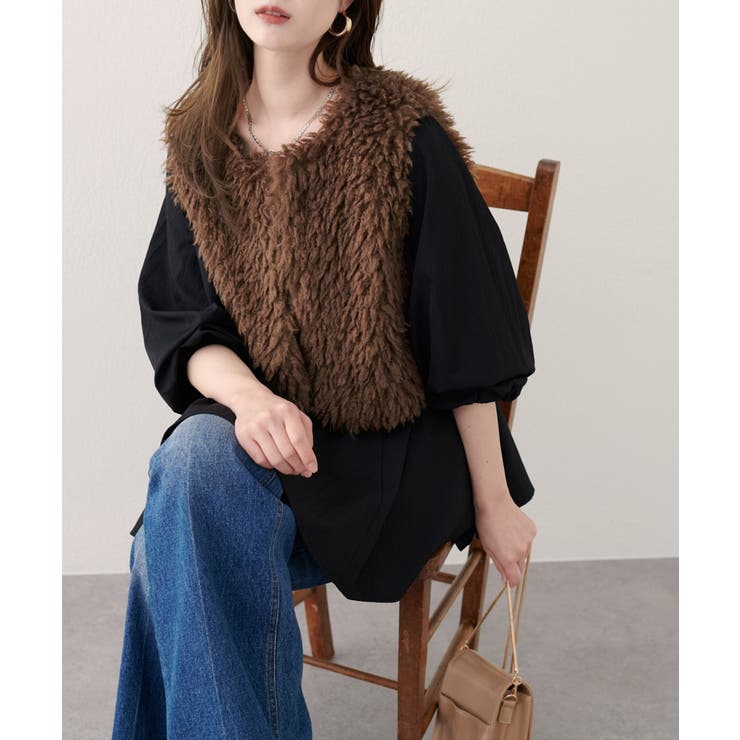 ブラウン | 【natural couture】フェイクファーベスト | NICE CLAUP / OLIVE des OLIVE　OUTLET