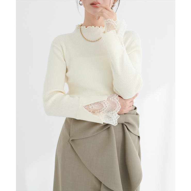 【natural couture】袖口レースもちもちリブタートル | NICE CLAUP / OLIVE des OLIVE　OUTLET | 詳細画像3 