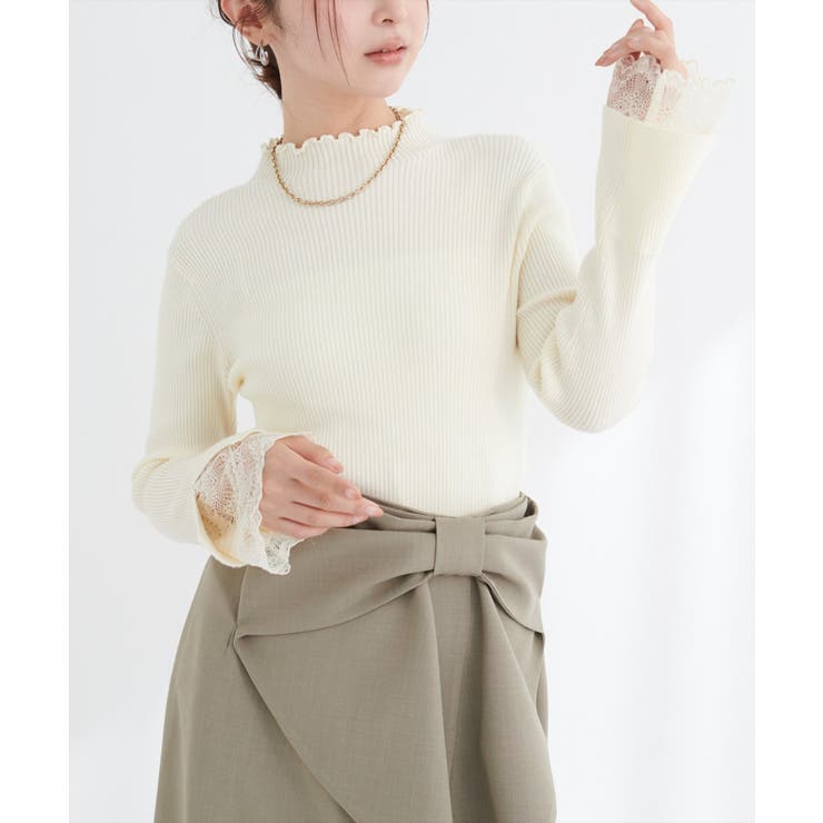 【natural couture】袖口レースもちもちリブタートル | NICE CLAUP / OLIVE des OLIVE　OUTLET | 詳細画像4 