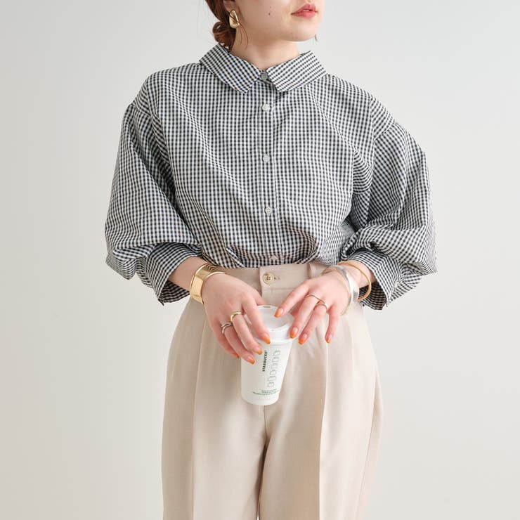 バックレースアップストライプシャツ[品番：NCLW0009864]｜NICE CLAUP