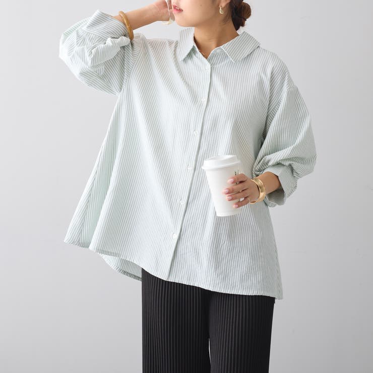 バックレースアップストライプシャツ[品番：NCLW0009864]｜NICE CLAUP