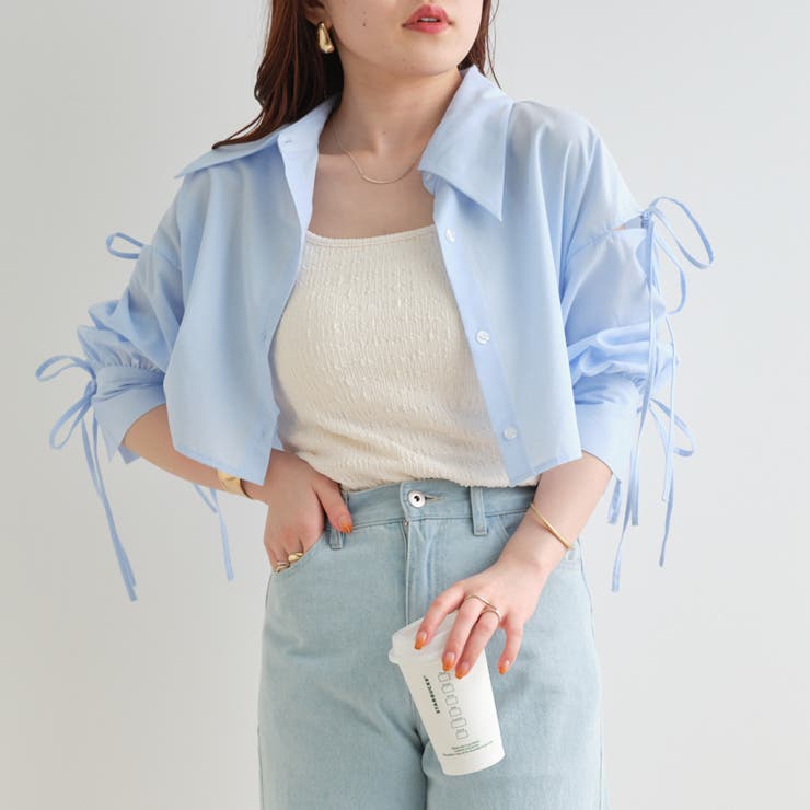 新色追加】袖リボンシャツ[品番：NCLW0009871]｜NICE CLAUP / OLIVE
