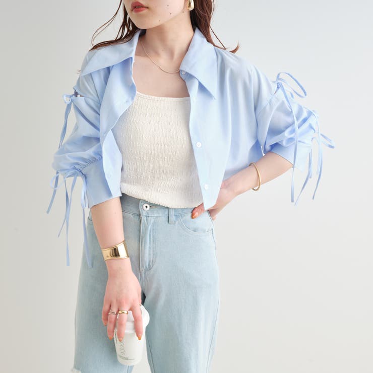 新色追加】袖リボンシャツ[品番：NCLW0009871]｜NICE CLAUP / OLIVE