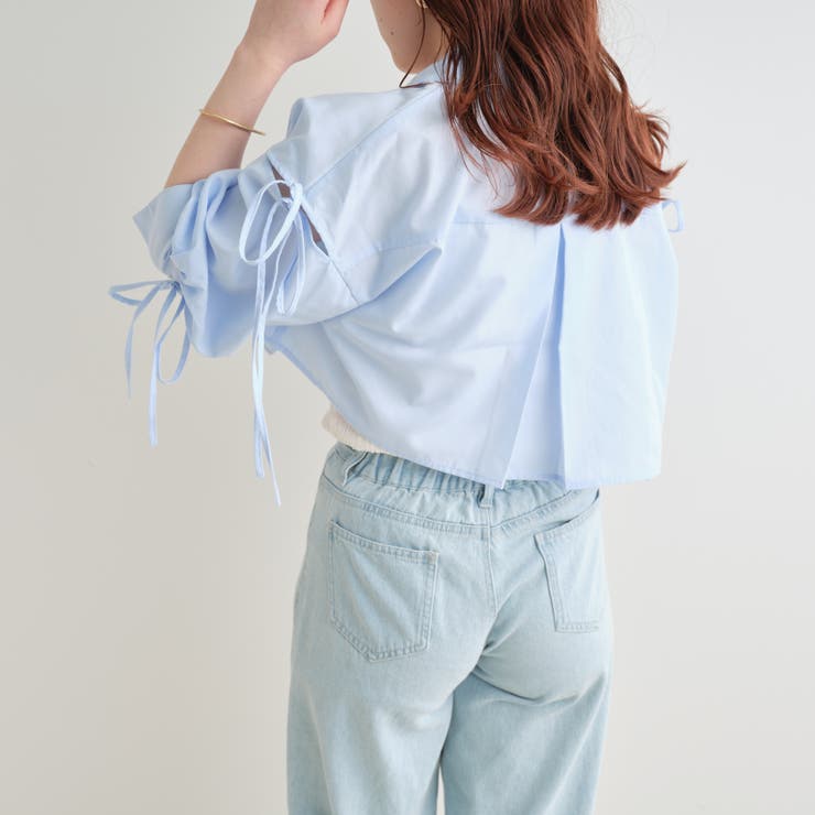 新色追加】袖リボンシャツ[品番：NCLW0009871]｜NICE CLAUP / OLIVE