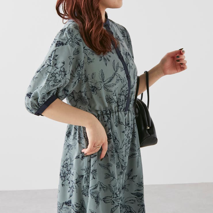 線画花柄ワンピース[品番：NCLW0009665]｜NICE CLAUP / OLIVE