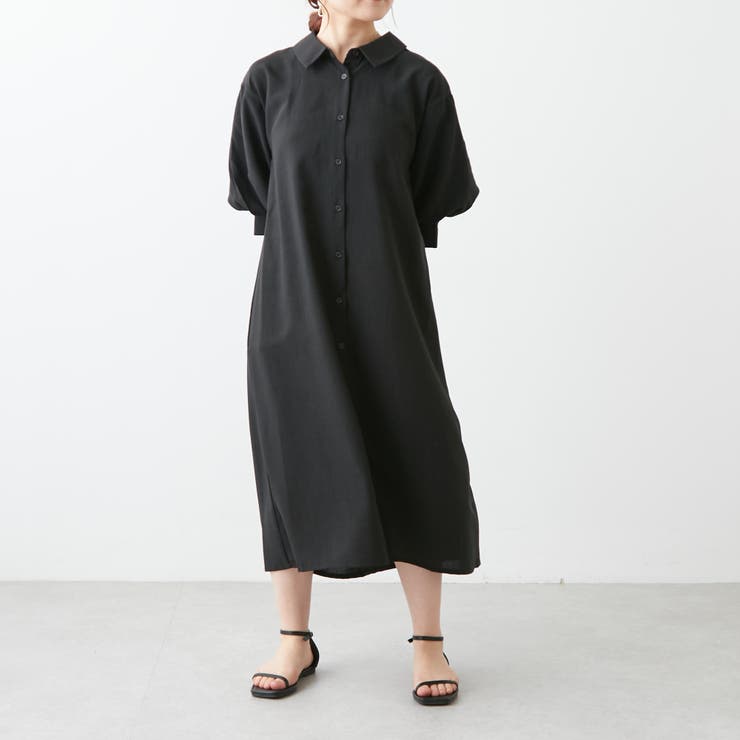 人気シリーズ】バックレースアップ麻風ワンピ[品番：NCLW0010259 
