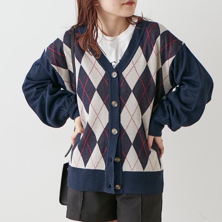 ネイビー | 【低身長向け】アーガイルカーディガン | NICE CLAUP / OLIVE des OLIVE　OUTLET