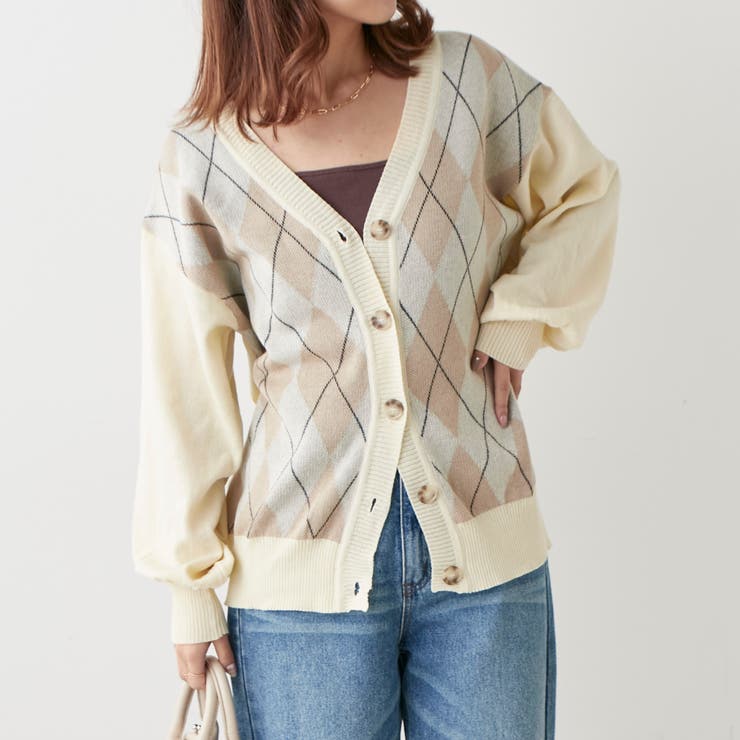 アイボリー | 【低身長向け】アーガイルカーディガン | NICE CLAUP / OLIVE des OLIVE　OUTLET