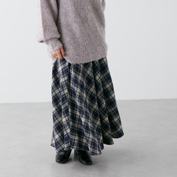 秋チェックロングスカート[品番：NCLW0011141]｜NICE CLAUP / OLIVE