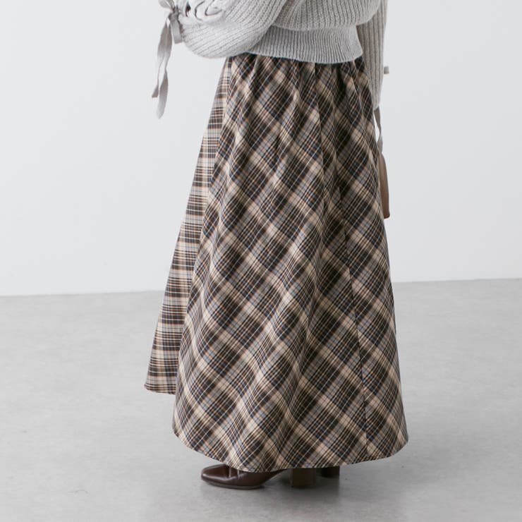 秋チェックロングスカート[品番：NCLW0011141]｜NICE CLAUP / OLIVE