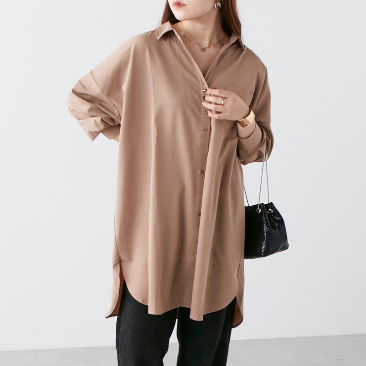大きいサイズ5L　新品バックデザイン変形ブラウス　ベージュ misatoセレクト】オトナBIGシャツ[品番：NCLW0011378]｜NICE CLAUP
