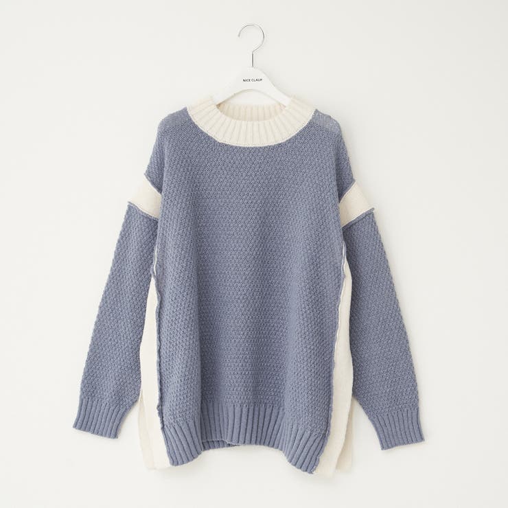 ブルー | 配色鹿の子ニット | NICE CLAUP / OLIVE des OLIVE　OUTLET