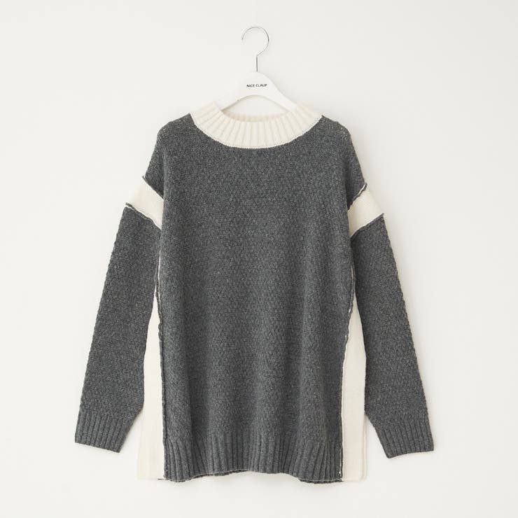 チャコール | 配色鹿の子ニット | NICE CLAUP / OLIVE des OLIVE　OUTLET