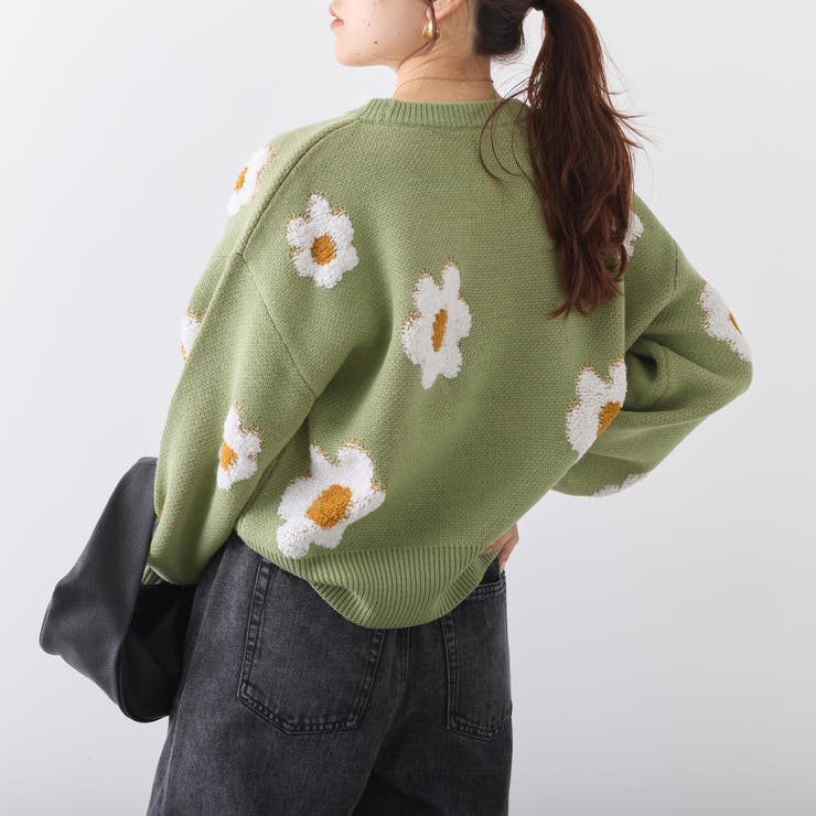 花柄ジャガードプルオーバー[品番：NCLW0011063]｜NICE CLAUP / OLIVE