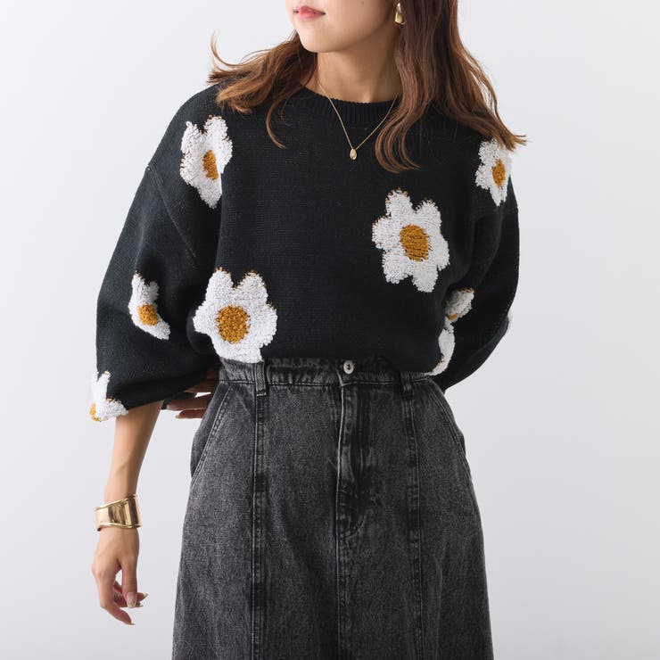 花柄ジャガードプルオーバー[品番：NCLW0011063]｜NICE CLAUP / OLIVE