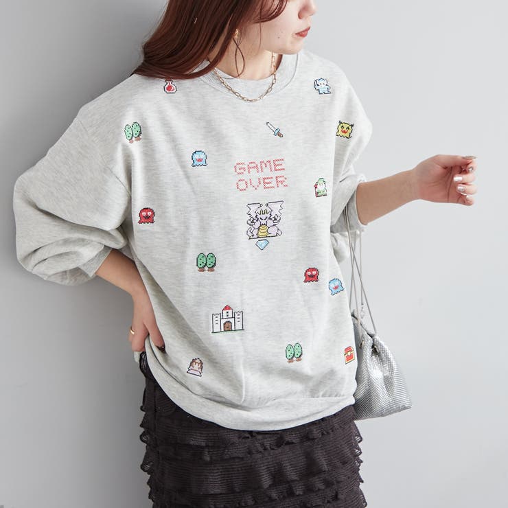 ゲーム刺繍裏起毛スウェット[品番：NCLW0012172]｜NICE CLAUP OUTLET