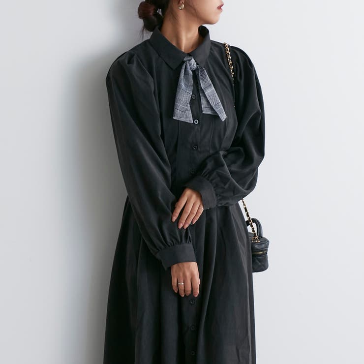 ボウタイ付レースUPワンピース[品番：NCLW0011765]｜NICE CLAUP