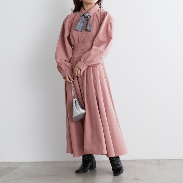ボウタイ付レースUPワンピース[品番：NCLW0011765]｜NICE CLAUP