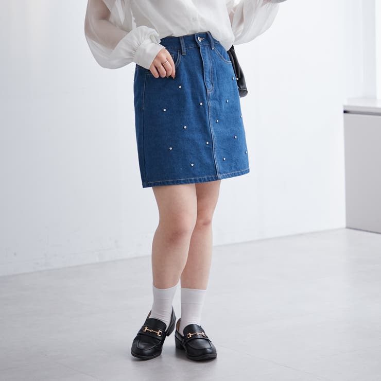 柄4 | パール/ビジュー付ミニスカート | NICE CLAUP / OLIVE des OLIVE　OUTLET