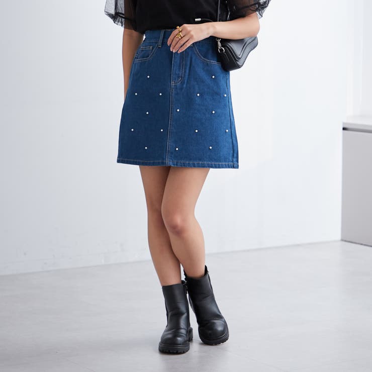 柄2 | パール/ビジュー付ミニスカート | NICE CLAUP / OLIVE des OLIVE　OUTLET