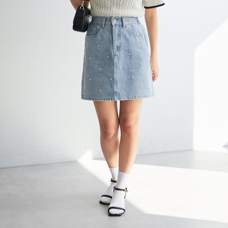 柄1 | パール/ビジュー付ミニスカート | NICE CLAUP / OLIVE des OLIVE　OUTLET