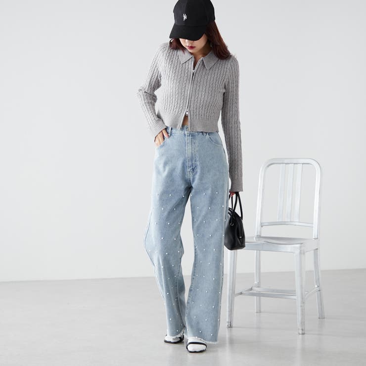 ZARA BASIC パールビジュー付きデニム 36 - パンツ